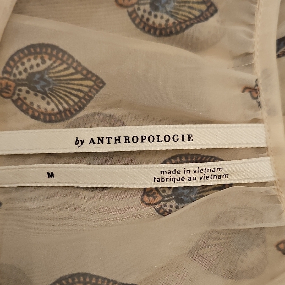 Anthropologie Sheer Puff Sleeve Leaf Print Blouse Women's Medium - Picture 8 of 11